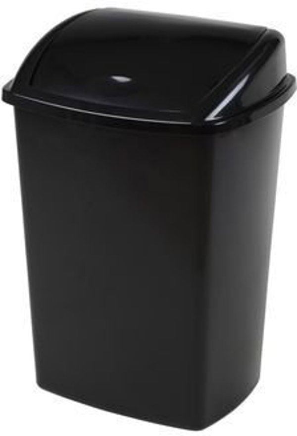 Waste bin, V-Part, black, plastic, 8 l, with swing lid, prepared for wall mounting