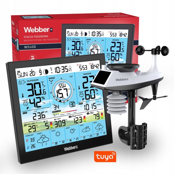 Webber WS603 WiFi Ψηφιακός Μετεωρολογικός Σταθμός με Tuya, Αισθητήρα Ανέμου και Βροχής