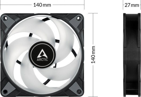 Arctic P14 PWM PST RGB 0dB Ανεμιστήρες Υπολογιστή 140mm (3-pack) με Hub - ACFAN00256A