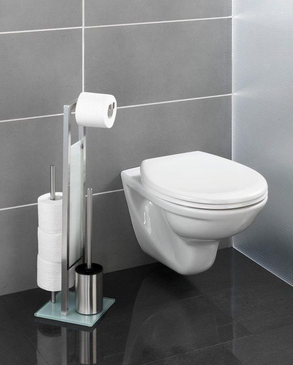 Wenko Rivalta Βάση Χαρτιού Υγείας 3 σε 1 με Βούρτσα WC, Ανοξείδωτο Ατσάλι, Ασημί, 70x23x18cm