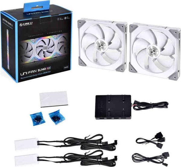 Lian Li UNI FAN SL140 Ανεμιστήρας PC 140mm PWM, 2-pack με Hub, Λευκό (UF-SL140-2W)