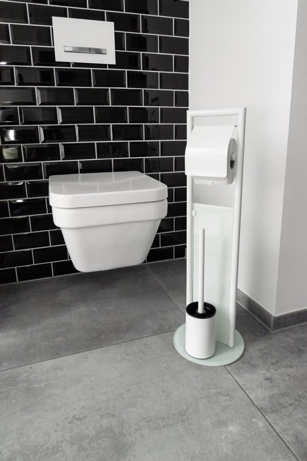 Wenko Επιδαπέδια Βάση Χαρτιού WC Ravina με Βούρτσα, 70cm, Ασημί