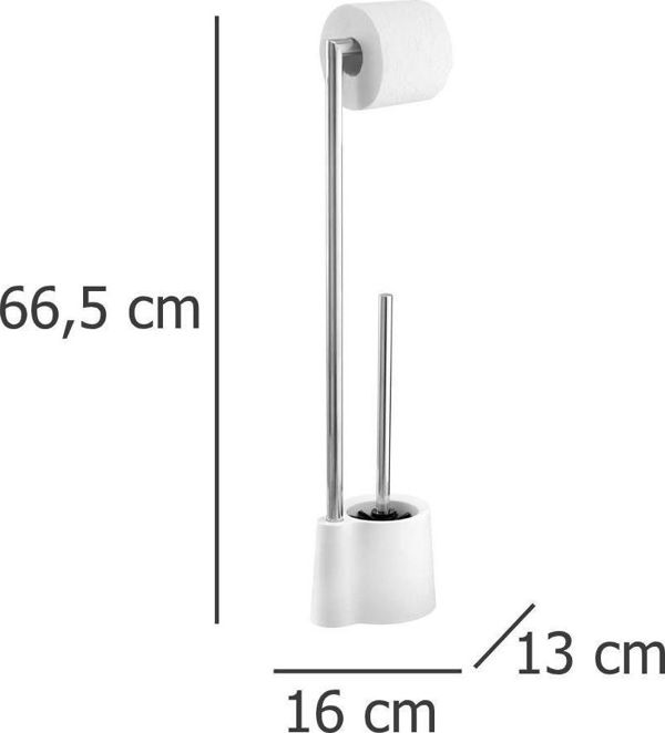 Wenko Βάση Χαρτιού Υγείας με Βούρτσα WC Avola White, 2 σε 1, Ανοξείδωτο Ατσάλι, Λευκό/Ασημί, 66.5x16x13cm