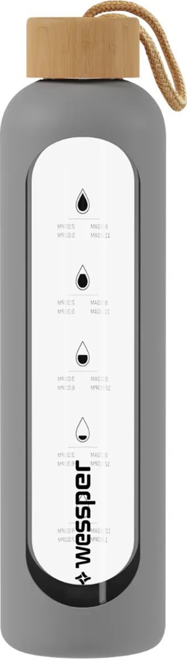 Wessper Γυάλινο Μπουκάλι 500 ml με Μεζούρα και Μοτίβο Παρακίνησης Γκρι