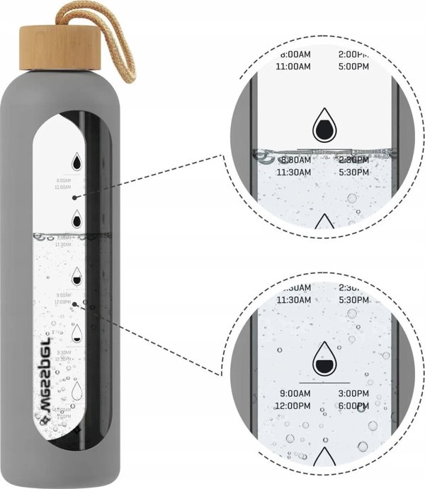 Wessper Γυάλινο Μπουκάλι 500 ml με Μεζούρα και Μοτίβο Παρακίνησης Γκρι