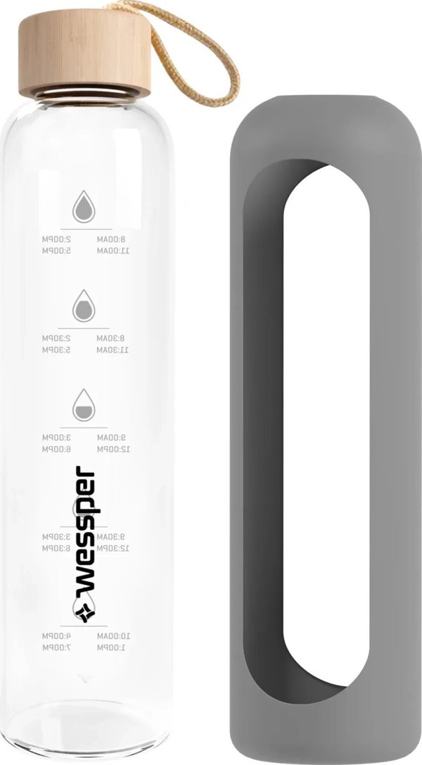 Wessper Γυάλινο Μπουκάλι 500 ml με Μεζούρα και Μοτίβο Παρακίνησης Γκρι
