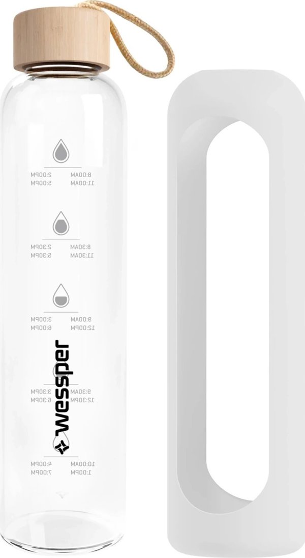Wessper Wessper B1 Borosilicate 500 ml Szklana butelka na wode z miarka motywacyjna z bialym etui