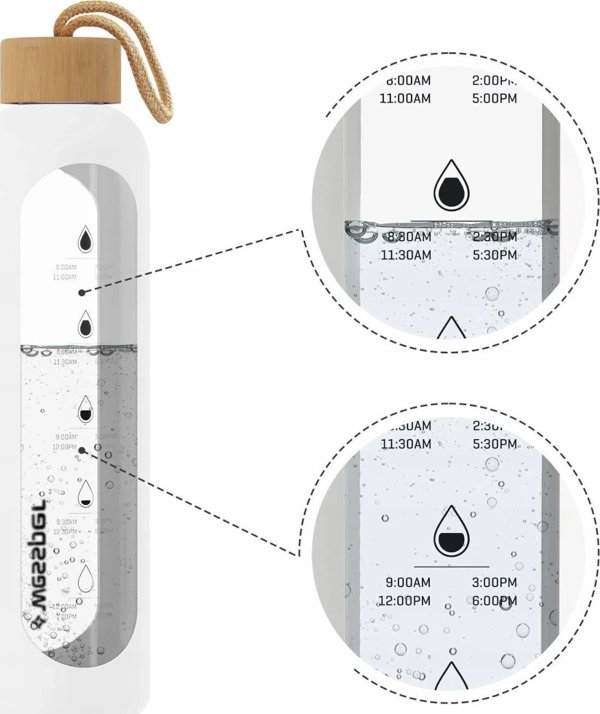Wessper Wessper B1 Borosilicate 500 ml Szklana butelka na wode z miarka motywacyjna z bialym etui