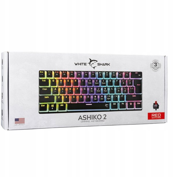 White Shark GK-2202 Ashiko 2 Ενσύρματο Μηχανικό Gaming Πληκτρολόγιο Red Switches US Layout Μαύρο