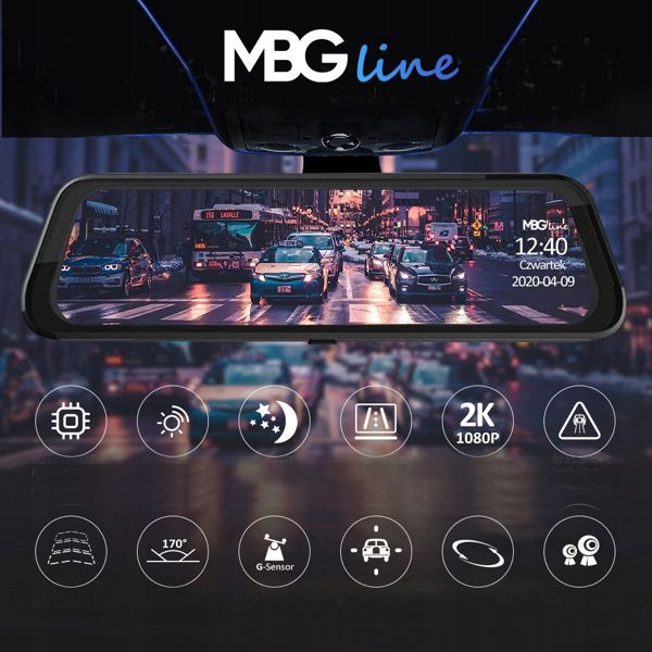 Mbg Line HS900PRO Καταγραφικό Βίντεο Αυτοκινήτου & Κάμερα Οπισθοπορείας Καθρέφτης 10" με Οθόνη Αφής, 2K & Full HD, Sony IMX335 Sensor