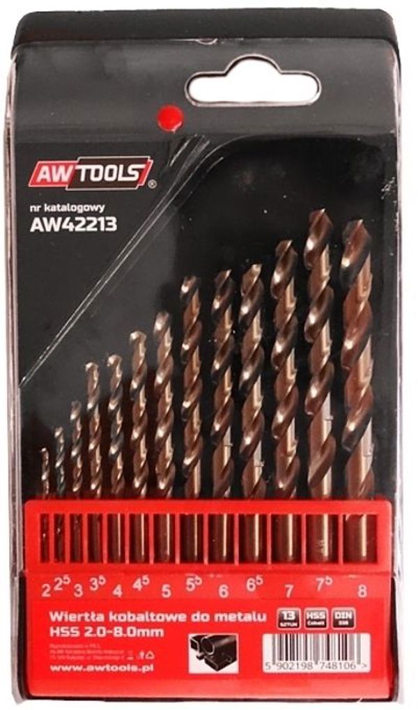 Τρυπάνι AWTools κοβαλτίου κυλινδρικό 2-8mm σετ (AW42213)