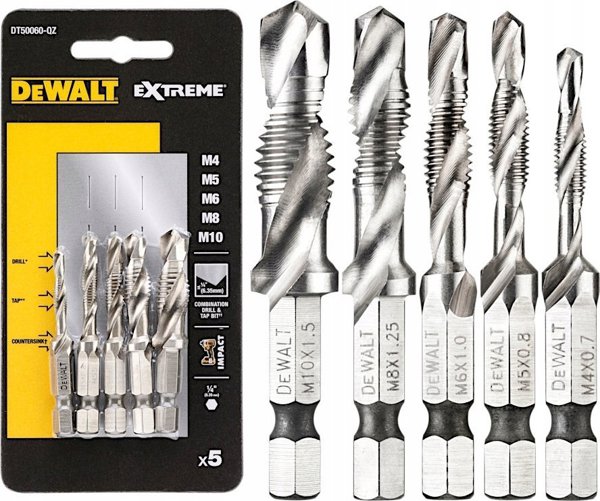 DeWalt DT50060 Σετ Τρυπάνια & Κολαούζα 5τμχ M4-M10, Υποδοχή 1/4" Hex, 3 σε 1 για Διάτρηση, Τρύπημα και Βύθισμα