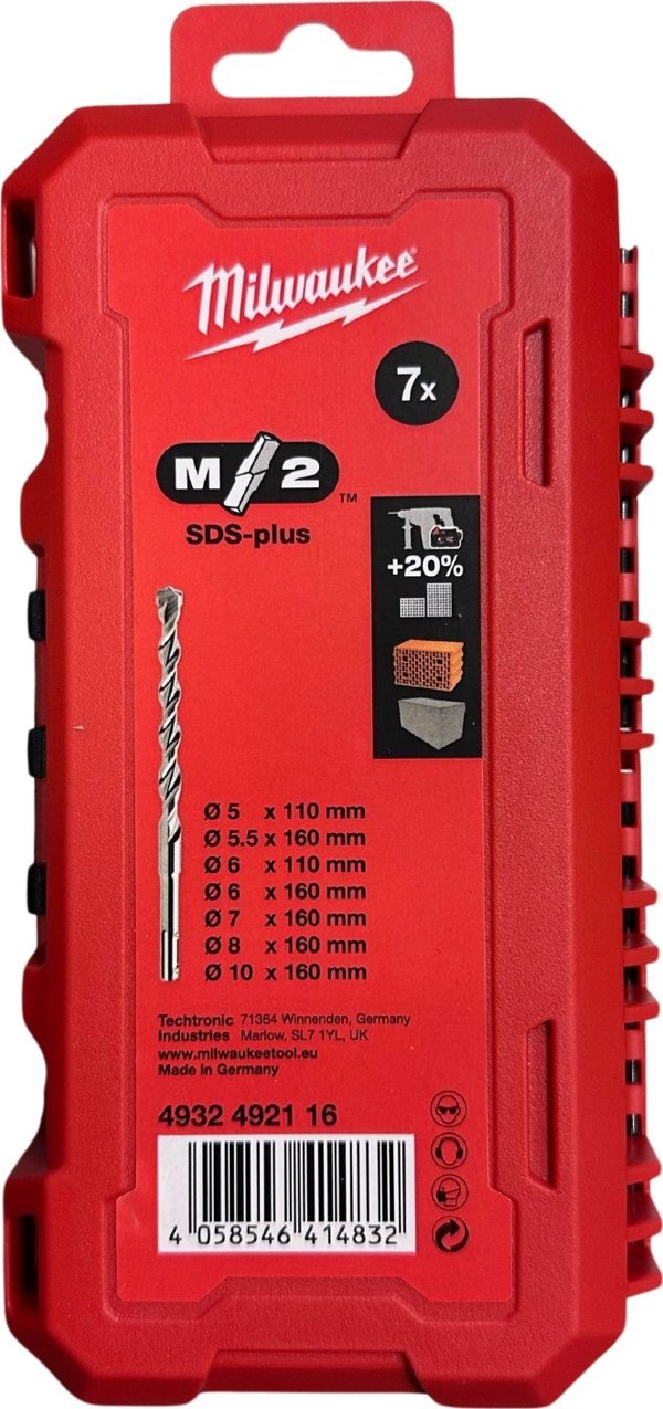 Wiertlo Milwaukee MILWAUKEE SDS PLUS M2 DRILL SET 7 τεμ 5-6-8x110mm - 6-8-10-12x160mm