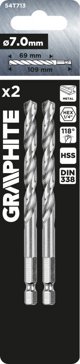 GRAPHITE Τρυπάνι Μετάλλου Hex 7.0mm, Σετ 2 Τεμαχίων