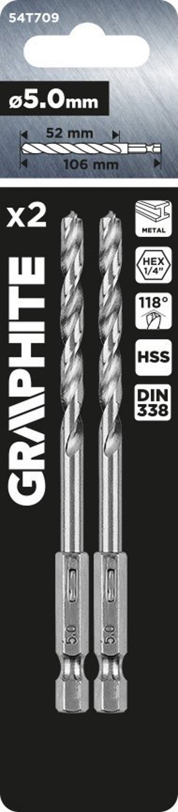 Graphite Τρυπάνι Μετάλλου Hex 5.0mm, Σετ 2 Τεμαχίων