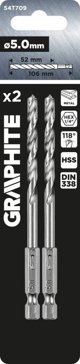 Graphite Τρυπάνι Μετάλλου Hex 5.0mm, Σετ 2 Τεμαχίων