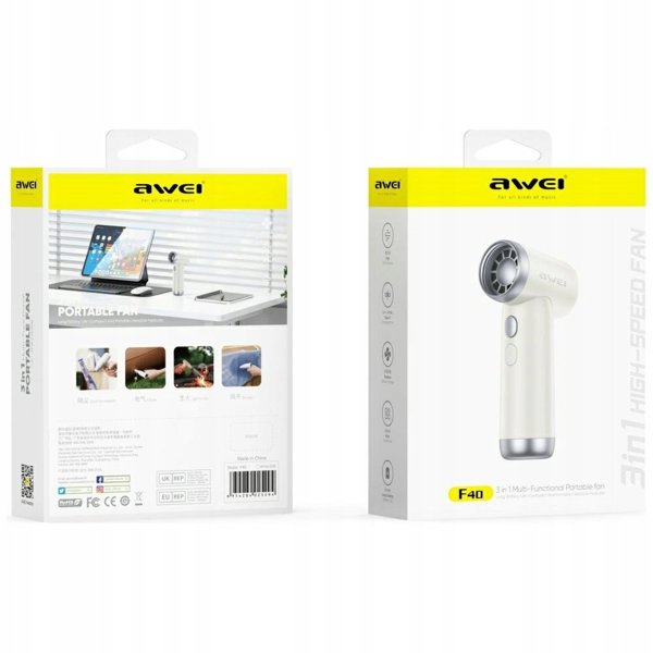 Πολυλειτουργικός Ανεμιστήρας AWEI F40 3 σε 1 3300mAh λευκός