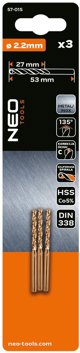 Τρυπάνια μετάλλου HSS-Co 2,2 mm, 3 τεμάχια