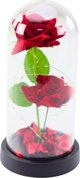 Wieczne 2 Roze w Kopule z Oswietleniem LED i Platkami Roz Czerwone 21x11cm