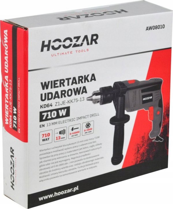 Hoozar Κρουστικό Δράπανο 710W με Αντιολισθητική Λαβή και Ρύθμιση Ταχύτητας