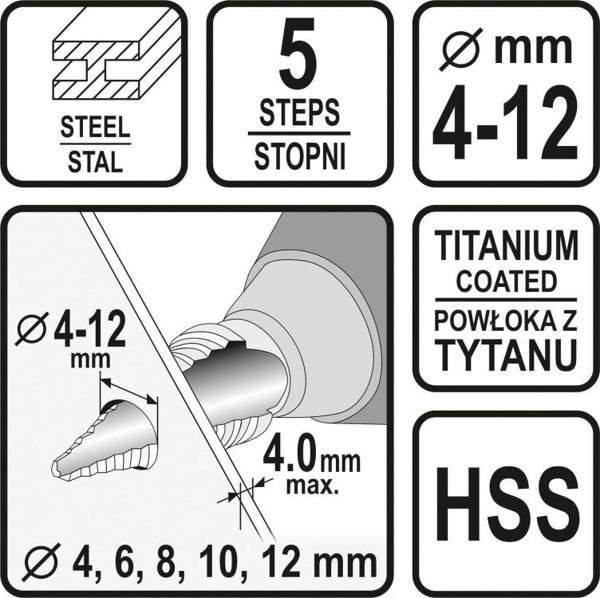 Vorel 22610 Βηματικό Τρυπάνι HSS 4-12mm για Μέταλλο και Πλαστικό
