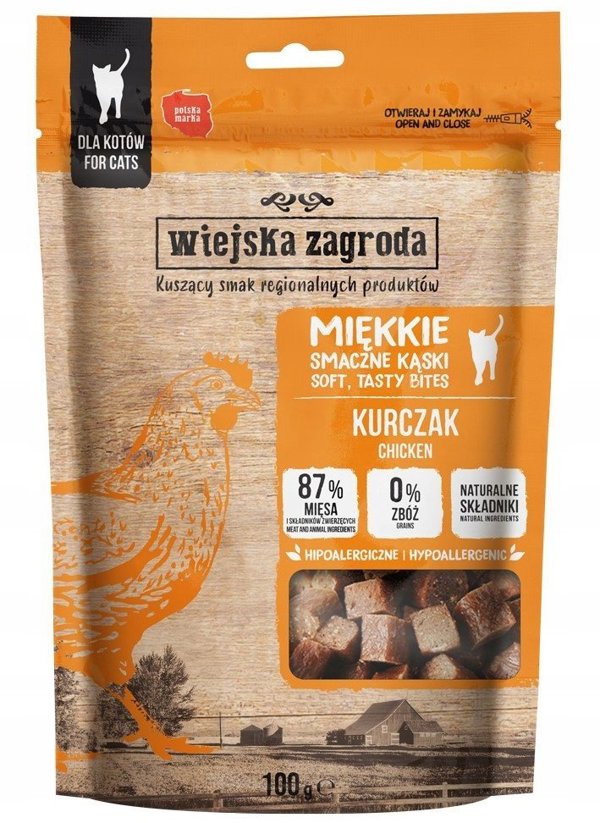 Wiejska Zagroda Λιχουδιά για γάτες, μαλακές νόστιμες μπουκιές Κοτόπουλο (ενήλικες) 100g