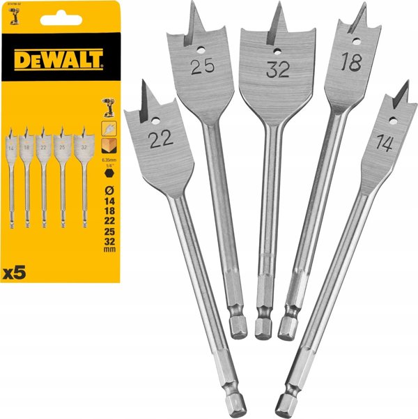 DeWalt Σετ Επίπεδα Τρυπάνια Ξύλου 5 Τεμαχίων
