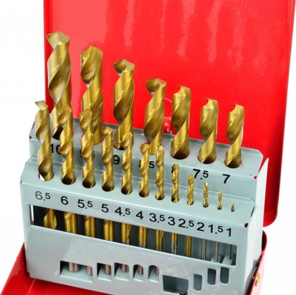Σετ Τρυπάνια Geko G38234, 19 Τεμάχια, 1-10mm, Με Επίστρωση Τιτανίου, Σε Μεταλλική Θήκη