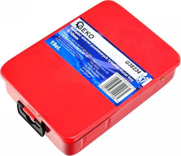 Σετ Τρυπάνια Geko G38234, 19 Τεμάχια, 1-10mm, Με Επίστρωση Τιτανίου, Σε Μεταλλική Θήκη