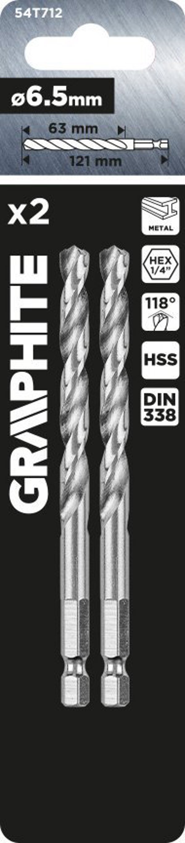 Graphite Τρυπάνι Μετάλλου Hex 6.5mm, 2 Τεμάχια