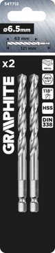 Graphite Τρυπάνι Μετάλλου Hex 6.5mm, 2 Τεμάχια