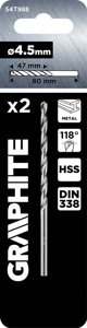 Graphite Τρυπάνια HSS για Μέταλλο DIN 338, 4.5mm, 2 Τεμάχια
