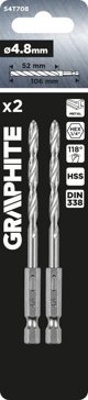 Graphite Τρυπάνι Μετάλλου Hex 4.8mm, Σετ 2 Τεμαχίων