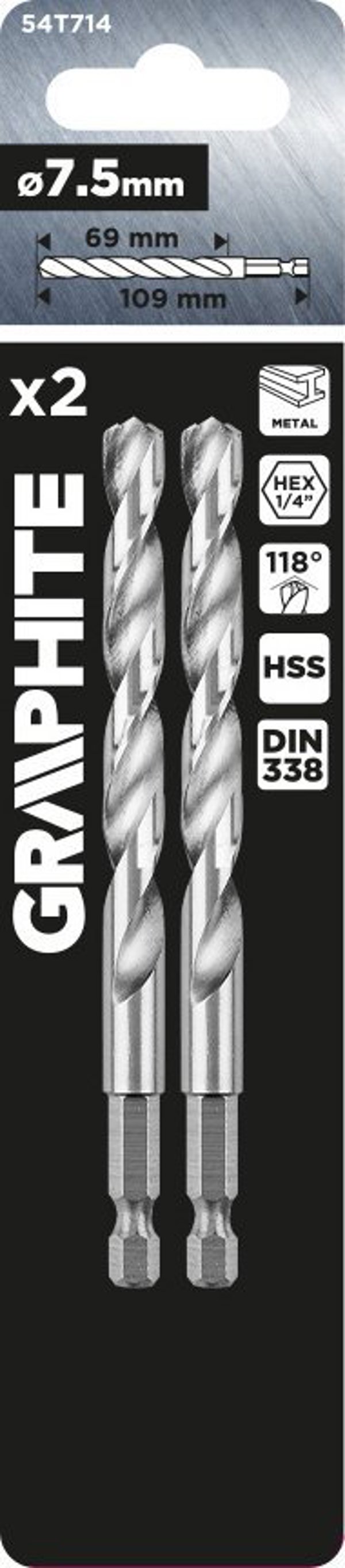 Graphite Τρυπάνι Μετάλλου Hex 7.5mm, 2 Τεμάχια