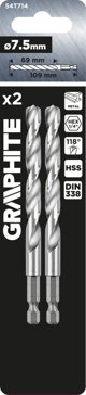 Graphite Τρυπάνι Μετάλλου Hex 7.5mm, 2 Τεμάχια