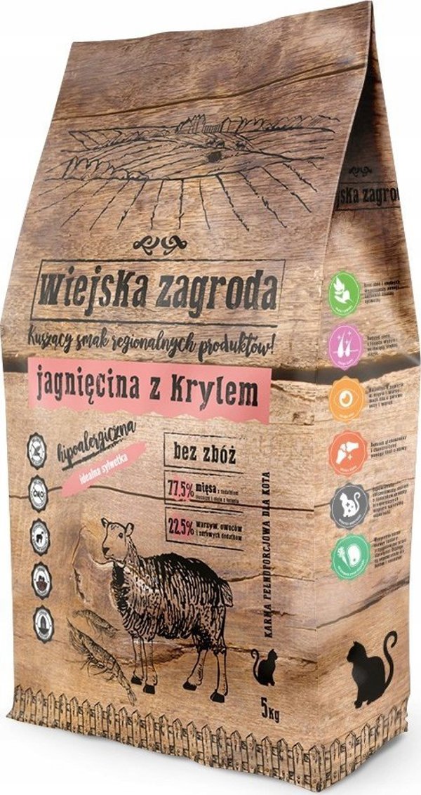 Wiejska Zagroda Ξηρά Τροφή Γάτας, Αρνί με Κριλ, Για Ενήλικες & Στειρωμένες Γάτες, 5kg
