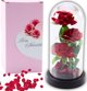 Wieczne 3 Roze w Kopule z Oswietleniem LED i Platkami Roz Czerwone 21x11cm