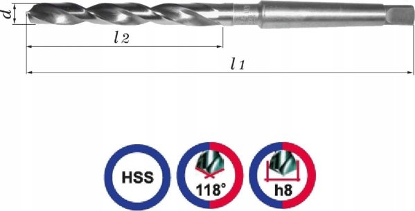 Abraboro Τρυπάνι Μετάλλου Baildon DIN 345 RN HSS 30mm, MK3, Μήκος 296-175mm