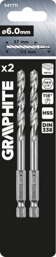 Graphite Τρυπάνι Μετάλλου HSS Hex 6,0 mm, Σετ 2 Τεμαχίων