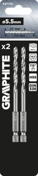 Graphite Τρυπάνι Μετάλλου Hex 5.5 mm, 2 Τεμάχια