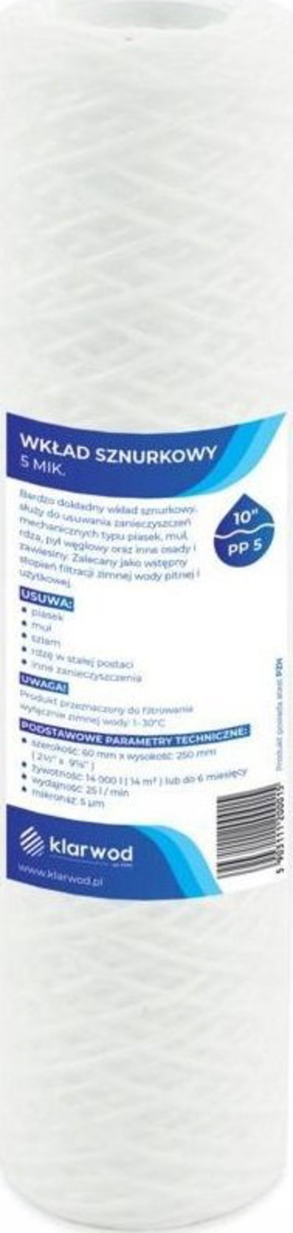 Klarwod Φίλτρο Νήματος Πολυπροπυλενίου 10 ιντσών, 5 Microns, Ανταλλακτικό Φίλτρο Νερού