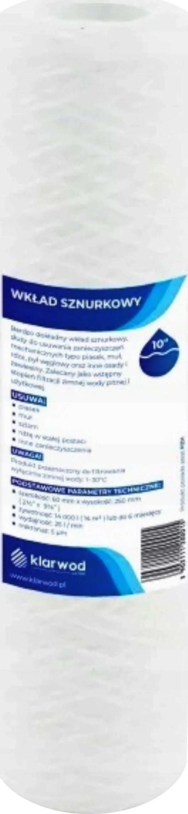 Φίλτρο Νερού Κορδονιού Klarwod Πολυπροπυλενίου 10" 20 Micron