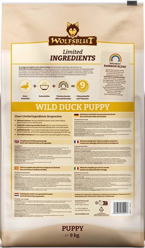 Wolfsblut Dog Limited Ingredients Wild Duck Puppy - kaczka i bataty 9kg