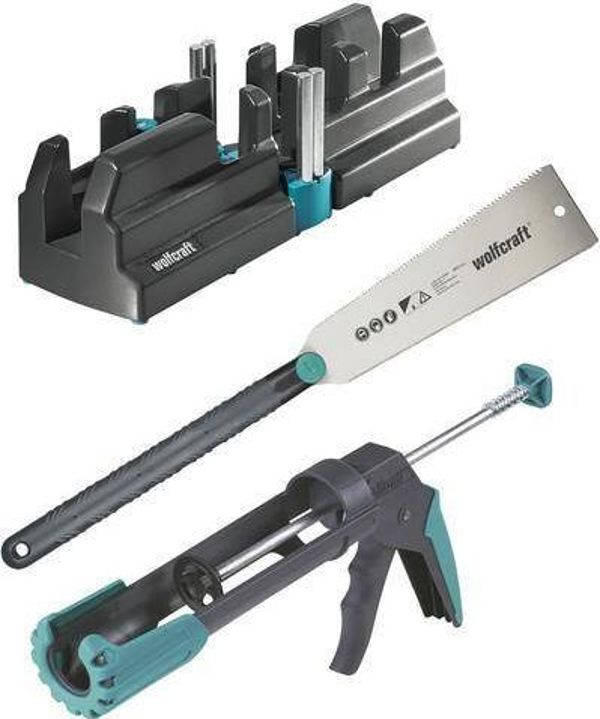 Wolfcraft ΣΕΤ ΕΓΚΑΤΑΣΤΑΣΗΣ ΚΑΙ ΚΟΠΗΣ ΣΟΒΑΤΕΠΙ WF6977000 με Συσκευή Μέτρησης, Κουτί Φαλτσών και Ιαπωνικό Πριόνι