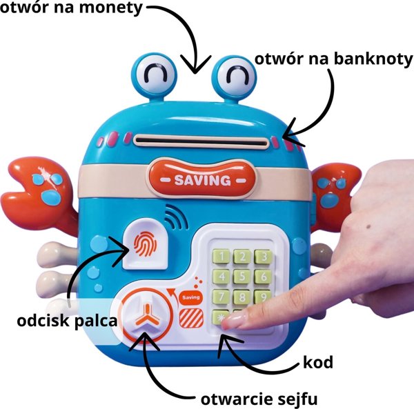 Woopie WOOPIE Ηλεκτρονικός Κουμπαράς Χρηματοκιβώτιο ATM με Κωδικό Πρόσβασης Καβούρι Σακίδιο Μπλε