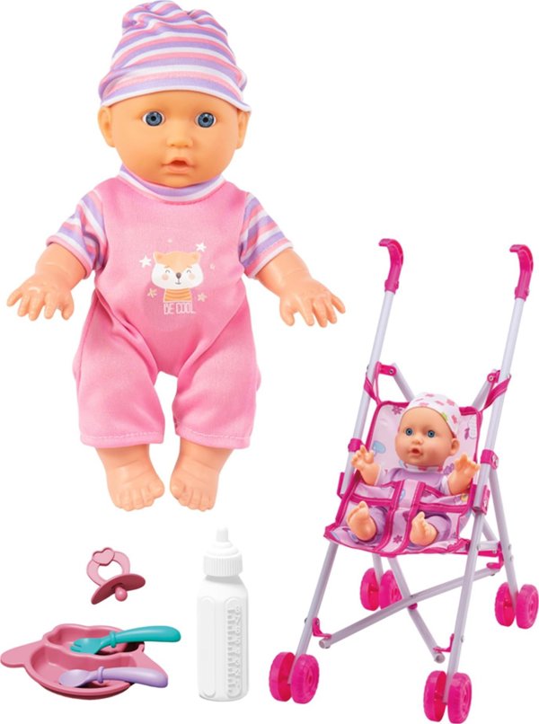 Woopie WOOPIE ROYAL Πρώτη κούκλα μωρού με καροτσάκι Caregiver + σετ τροφοδοσίας 13716798 5906280650001