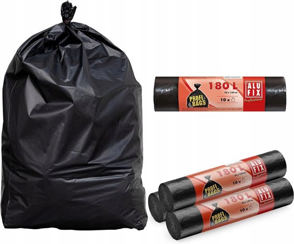 Worki na smieci ALUFIX Profi, LDPE, 180l, 10 szt., czarne