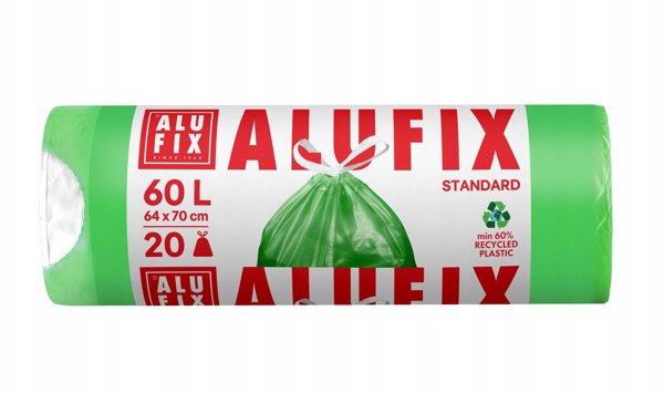 Worki na smieci ALUFIX, z tasma, HDPE, 60l, 20 szt., zielone