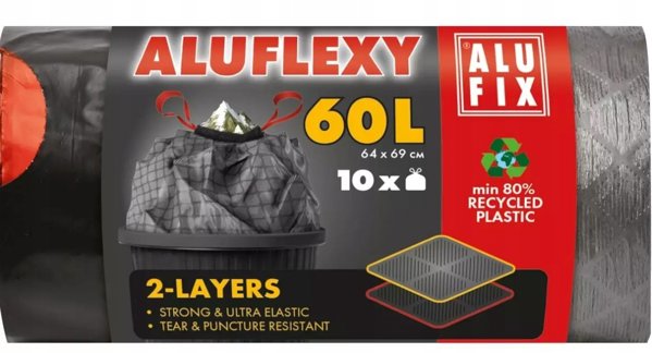 Σακούλες απορριμμάτων ALUFIX Aluflexy, με ταινία, LDPE, 60l, 10 τεμ., ατσάλι χρώμα
