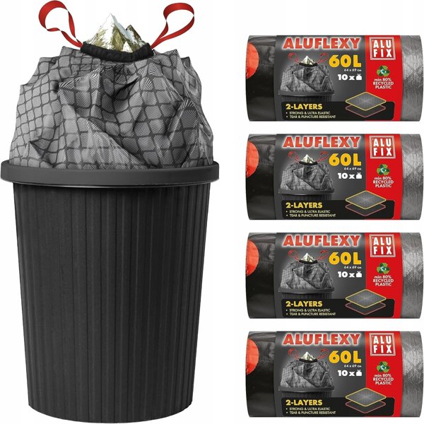 Σακούλες απορριμμάτων ALUFIX Aluflexy, με ταινία, LDPE, 60l, 10 τεμ., ατσάλι χρώμα